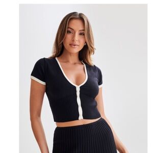 Meshki Jolene Contrast Button Up Knit Top - Black